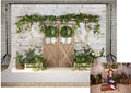Kate Rustic White Painted Brick Wall Wood Door Photography Backdrops by KateBackdropforPhotography
