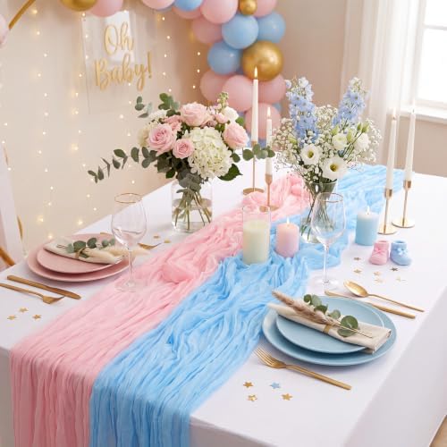 Gilprop 4 Pcs Cheesecloth Table Runner 35" x 120", Pink and Blue - Image 4