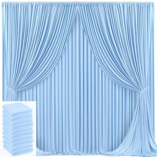50x10ft Baby Blue Backdrop Curtain for Wedding Parties Wrinkle Free Fabric Light Blue Drapes Backdrop Decoration for Baby Shower Birthday Photography Decoration 10 Panels, 5ft x 10ft by Gogoparti