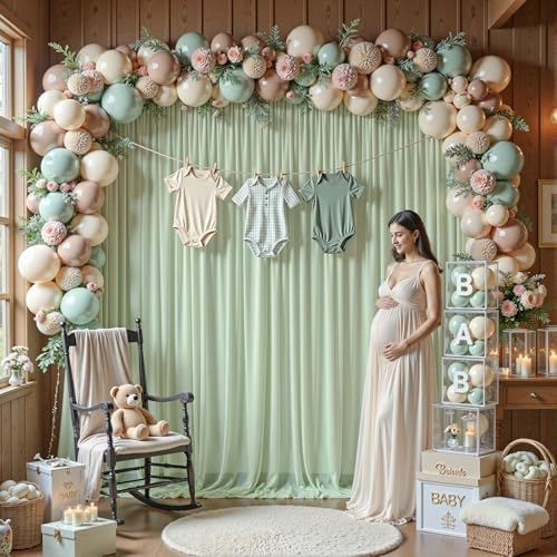 30ft×10ft Wrinkle Free Sage Green Backdrop Curtain Drapes, 6 Panels 5ftx10ft Sheer Tulle Chiffon Backdrop Panels Curtains for Wedding Baby Shower Birthday Party Stage Photo Home Decorations - Image 4