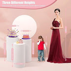 3PCS White Round Cylinder Pedestal Stands Display 19.6"+21.6"+23.6" Table Centerpiece Decoration for Party Cake Flower Bouquet Backdrop Dessert Pillars for Birthday Wedding Props Baby Shower Christmas New Year - Image 6
