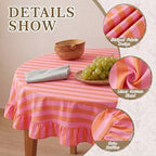 Tudomro Striped Tablecloth, Round, Coral, Apricot, 60'' X 60'' - Image 3