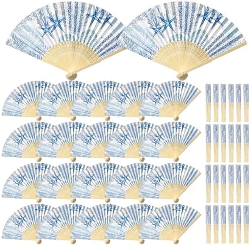 Karenhi 36 Pcs Beach Paper Fans Bulk Blue Coastal Party Folding Hand Fans by Karenhi