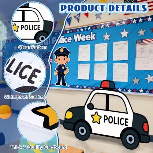 Police Birthday Party Decorations, 4.3 Feet Police Car Cardboard Stand-up Cutout Life-Size, Large Policeman Car Photo Booth Prop for Cop Theme Baby Shower Retirement Graduation Decor - Image 6