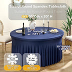 6 Pack Navy Blue Round Spandex Tablecloths for 60 inch Table, Wrinkle Free Stretchy 120inch Fitted 5FT Round Table Cloths Cover with Skirt for Wedding Birthday Party Dining Banquet Events - Image 6