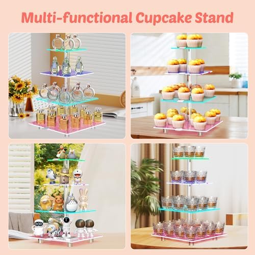 4 Tier Cupcake Stand with Rechargeable Light, LED Acrylic Cupcake Tower - Image 7