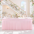 gogoparti 2 Pack Spandex Pink Fitted Table Cloth for 8ft Rectangle Tables Pink Stretch Tablecloth Table Covers Skirt Banquet Tablecloths Wrinkle Free Tablecloth for Parties Wedding - Image 4