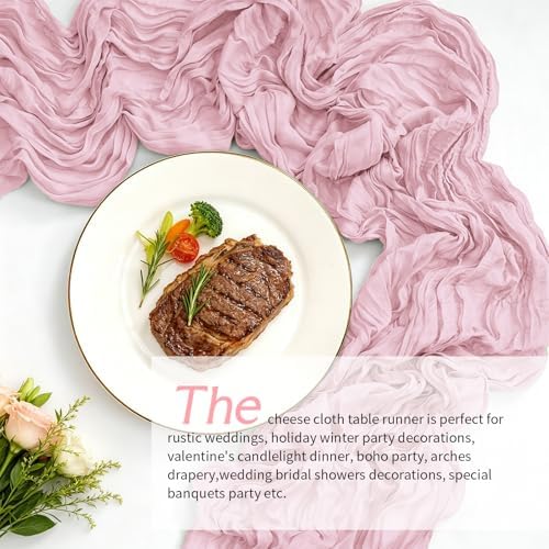 20 Pack Light Pink Cheesecloth Table Runner, 17x108 Inch Semi Sheer Boho Gauze Cheese Cloth Fabric Table Runners for Wedding Party Baby Shower Birthday Garden Farmhouse Table Decor - Image 6