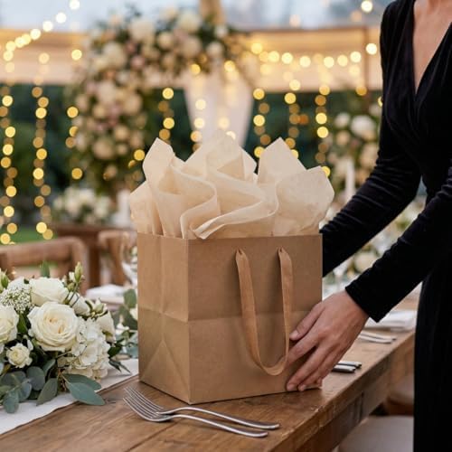 Aosric Brown Square Gift Bags with Tissue Paper, 24 Pack 8x8x8 Inch - Image 6