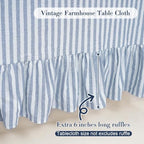 Eternal Beauty Striped Ruffled Round Tablecloth 60 Inch Blue White - Image 6