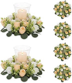NUPTIO Artificial Flowers Candle Rings - 6 Pcs 14 inch Diam Large Champagne & White Fake Roses Wreath Wedding Centerpieces for Tables Spring Summer Wreath for Front Door Weddings Party Ceremony Decor by Nuptio