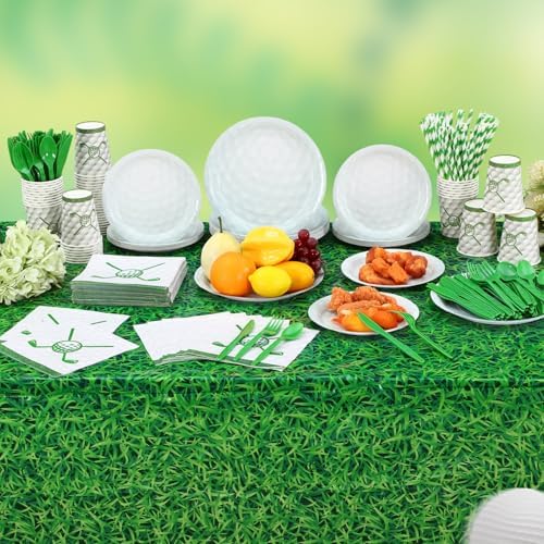 Potchen 452 Pcs Golf Plates Napkins Party Supply, Green White - Image 6