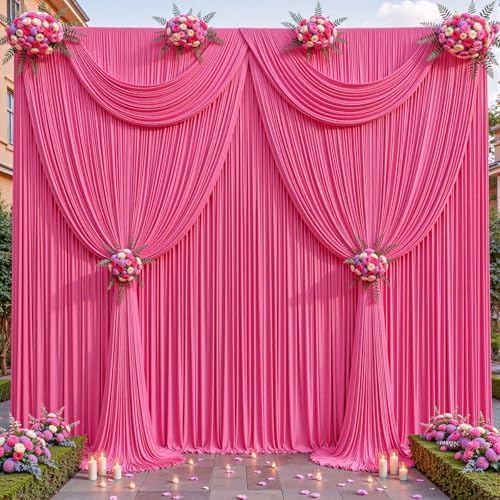 24ftx10ft Wrinkle Free Hot Pink Backdrop Curtain - 10 Feet Photography Backdrop Drapes, Silky Polyester Back Drop Cloth for Wedding Baby Shower Balloon Arch Background by Unknown