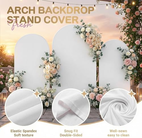 Toolterritary Set of 3 Metal Arch Backdrop Stand with Cover Set, (8FT, 7.2FT, 6.6FT Wedding Arch and Cover Set), Backdrop Arch for Party, Baby Shower, Birthday, and Graduation Ceremony - Image 4