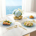 N9R 180PCS Blue and Gold Plastic Plates Disposable, Spiral Dinnerware Set - Image 4