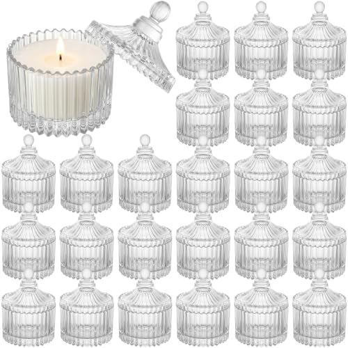 FoldTier 24 Pcs Glass Votive Candle Holders with Lids, 3.62×2.44in by FoldTier