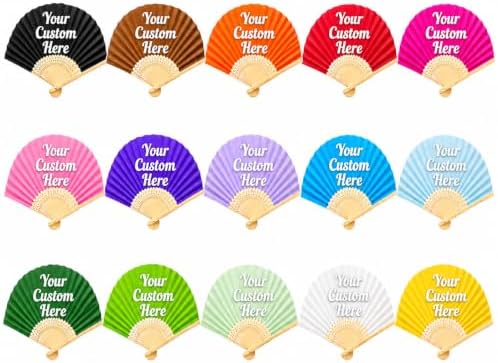 10-200 PCS Personalised Folding Fan Bulk,Custom Paper/Fabric Fan for Party by Unknown