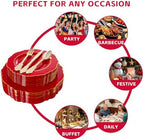 Liacere 350PCS Red Plastic Plates - Red Disposable Plates With Gold Rim - 50Guest Baroque Plastic Dinnerware include 100Plates-50Pack Pre Rolled Napkins with Silverware 50Cups for Independence Day - Image 5
