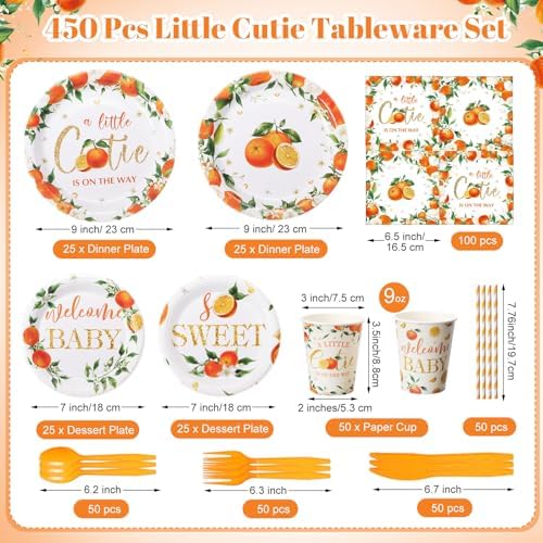 450 Pcs Tableware Set, Serve 50, Orange, Little Cutie Baby Shower - Image 2