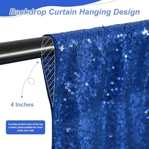 Navy Blue Sequin Backdrop 2 Pcs 5FTx10FT Glitter Backdrop Curtains Birthday Party Decoration Photography Backgrounds Fabric Backdrop - Image 4