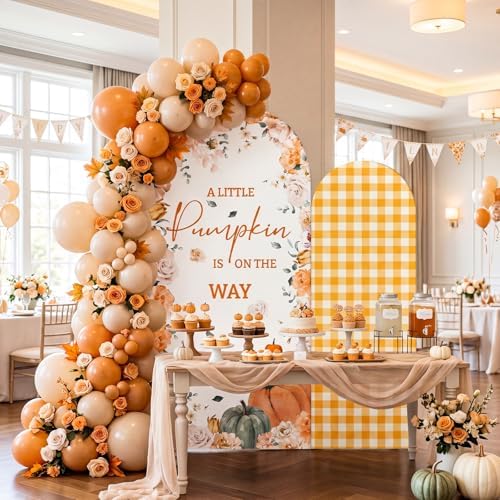 Tegeme 2 Pcs 7.2ft & 6ft a Little Pumpkin is on the Way Arch Backdrop Cover - Image 4