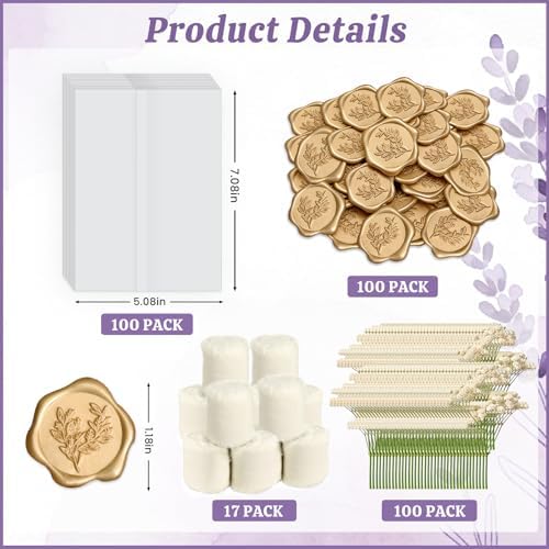 100 Sets Wedding Invitation Kit, Pre-Folded Vellum Jackets for 5x7 Invitations Accessories Wax Seal Stickers Ribbon & Dried Flowers for DIY Wedding Invites - Image 2