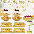 Fivenl 8 Pcs Cake Stand Gold Metal Dessert Table Display Set, 3-Tier Cupcake Stand, Cake Display Tower and Cookie Tray Rack Serving Tray for Birthday Party, Weddings, Baby Shower (Gold) - Image 7