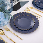 LIYH 60 Pcs Navy Blue Plastic Scalloped Plates with Gold Rim, Blue and Gold Disposable Patriotic Plates for Party Included 30 Dinner Plate 10.25 30 Dessert Plate 7.5 Inch for Party - Image 4