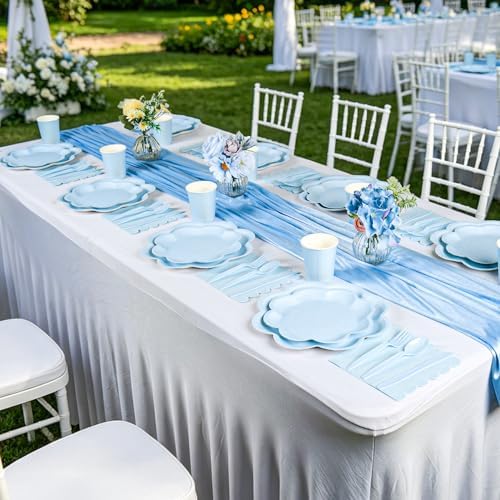 350 Pcs Light Blue Paper Plates and Napkins Set Serve for 50 Guests - Image 5
