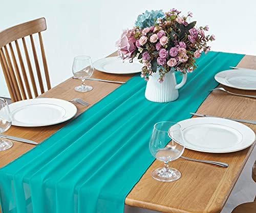 Pufogu 10 Pack 10Ft Turquoise Chiffon Table Runner Sheer 29x120 Inch - Image 2