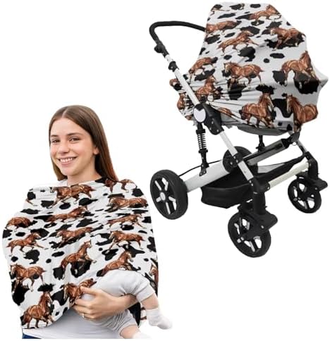 Horse Cow Print Car Seat Cover for Babies Fits Most Strollers & Baby Car Seats Soft and Stretchy Safely Breastfeeding Pillow Cover Baby Essentials - Image 4