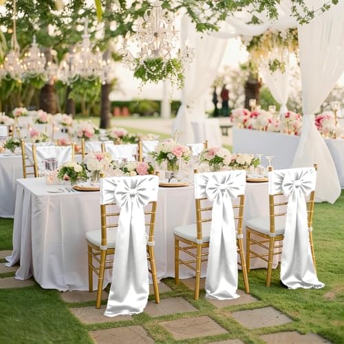 fani White Satin Chair Straps Bows,60 PCS 7x108 Inch,Chair Sash - Image 7