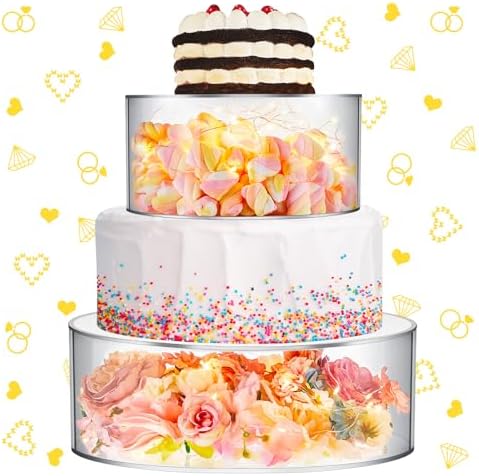 Sunnyray 2 Pcs Acrylic Cake Stands for Dessert Table Clear Fillable Cake Riser Cupcake Tier with LED Strings for Birthday Wedding Holiday Party Display(10'', 12'') by Sunnyray