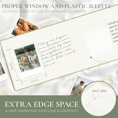 Vienrose Wedding Guest Book Journal for Polaroid, Wedding Registry Must Haves Things with 32 Blank Pages and Thick Paper, Linen Photo Album for Memory, Graduation, Dusty Sage Green - Image 3
