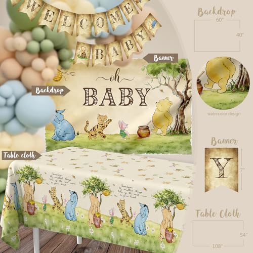 Classic Bear Baby Shower Decorations Set, Vintage Woodland Bear Party Supplies with Backdrop, BABY Boxes, Balloon Garland Arch Kit, Tablecloth, Banner, Mom to Be Sash & Dad to Be Badge - Image 4