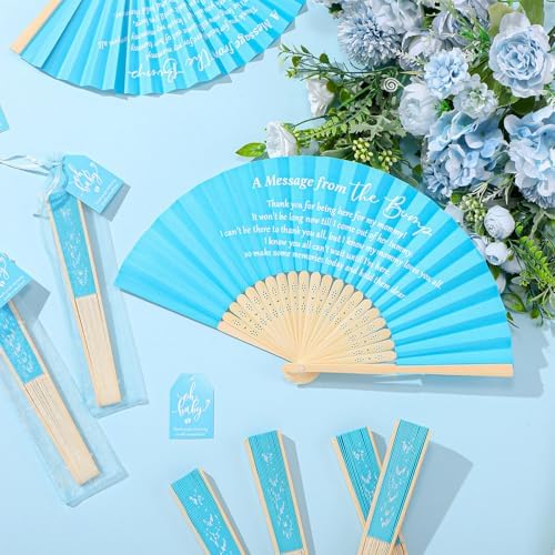 Threehoney 25 Set Baby Shower Favors for Guests, Folding Paper Fans, Blue - Image 5