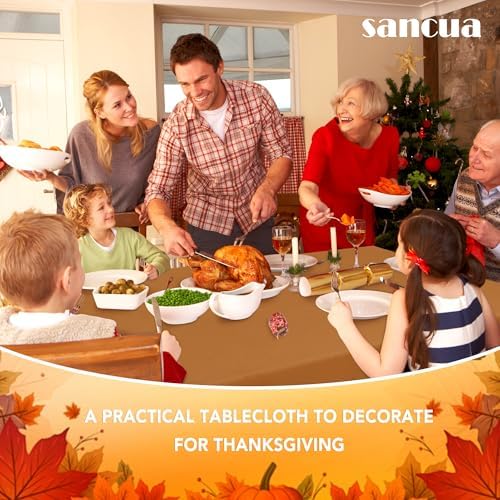 sancua 6 Pack Thanksgiving Tablecloth Rectangular 60x102 Inch Light Brown - Image 5