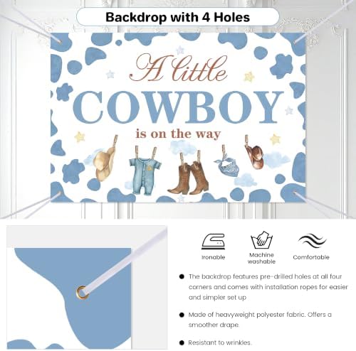 Cowboy Baby Shower Decorations Boy, 274pcs All-in- One Western Baby Shower Decor Pack Plates Tablecloth Cake Topper Balloon Banner, A Little Cowboy is on the Way Backdrop for Babyshower Boy - Image 5