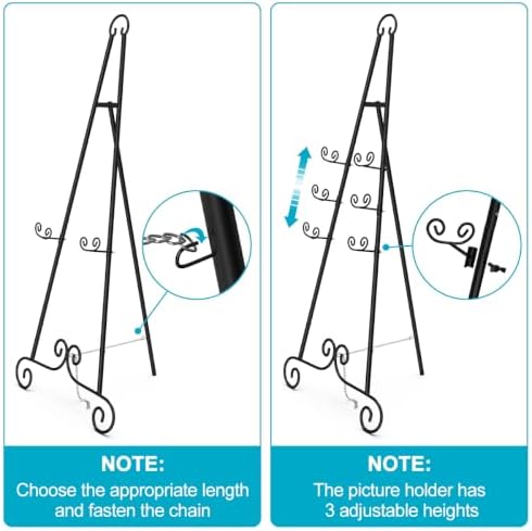 2 Pack Easel Stand for Sign, Heavy Duty Metal Display Stand with Chain Support, Black Height Adjustable Easels for Wedding Sign, Painting, Art - Image 4