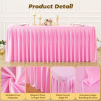 Pink Polyester Table Cloths for Rectangle 8 Foot Tables, 2 Pack Wrinkle Free Tablecloths Stretchy Banquet Ruffle Fitted Table Cover Desk Skirt for Parties Wedding Birthday Baby Shower - Image 4