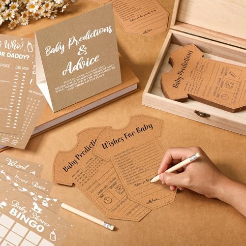 Estune 352 Pcs Baby Shower Advice Cards for Parents to Be Advice for New Parents Baby Shower Decorations Girl, Advices and Wishes for Cards Box Fun Game Ideas(Kraft Paper) - Image 5