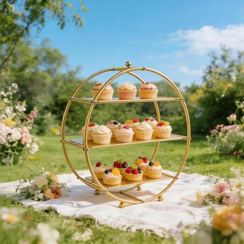 Gold 3 Tier Metal Cupcake Stand Tiered Dessert Display Serving Tray - Image 2