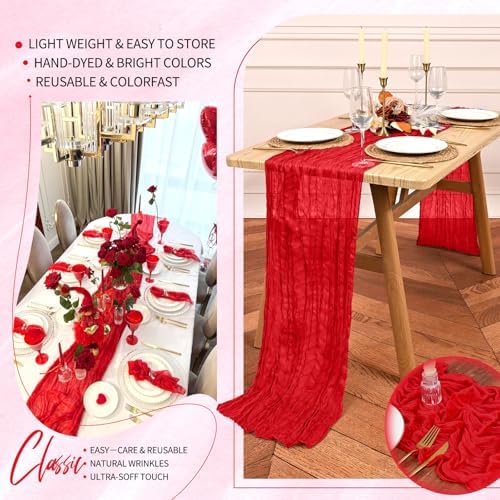30 Pack Cheesecloth Table Runner 10FT Red Table Runner Boho Gauze Cheese Cloth Table Runners Long Rustic Sheer Table Decorations for Wedding Party Baby Bridal Shower Birthday Holiday Home - Image 5