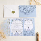 50 PCS Laser Cut Wedding Invitations Haze Blue Tri-Fold Personalized Invite - Image 3