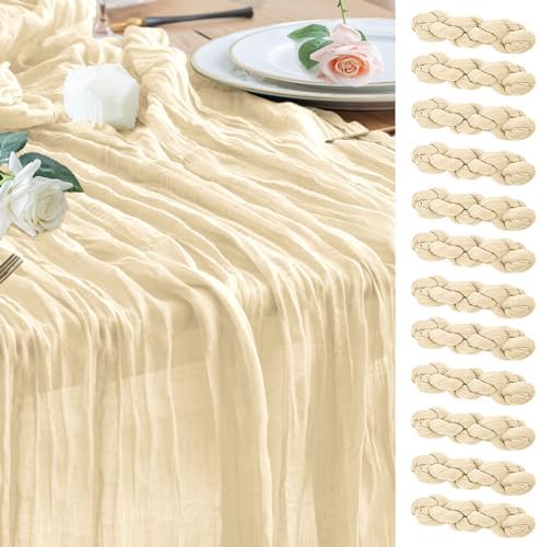 Wokceer Cheesecloth Table Runner Beige 10FT Boho Gauze Runner, 12 Pack by Wokceer