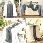 12 Pack Gray 10FT Cheesecloth Table Runner Rustic Gauze Fabric Cheese Cloth Table Runner for Wedding Bridal Baby Shower Table Decor 20 x 120 Inch Long Boho Sheer Birthday Party Table Decorations - Image 7