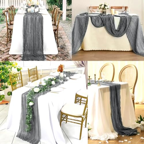 12 Pack Gray 10FT Cheesecloth Table Runner Rustic Gauze Fabric Cheese Cloth Table Runner for Wedding Bridal Baby Shower Table Decor 20 x 120 Inch Long Boho Sheer Birthday Party Table Decorations - Image 7