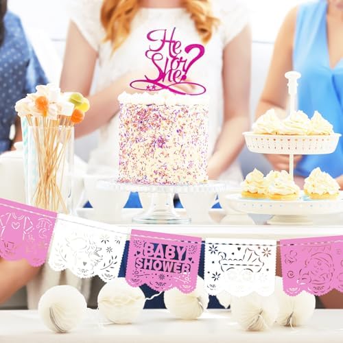 Mindsoft 6 Pack 98.43 ft Baby Shower Papel Picado Mexican Banner Cielito Lindo Party Plastic Fiesta Banner Talavera Theme Decorations for Baby Shower Party Hanging(Pink and White) - Image 7