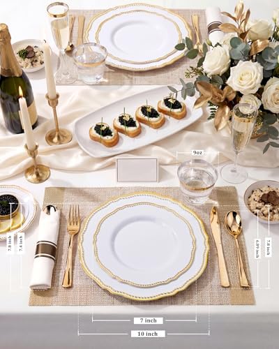 Hioasis 350 Pcs White and Gold Plastic Plates for Wedding & Party - Image 2