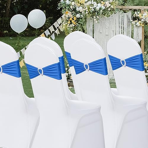 Pack of 60 Spandex Chair Sashes Bows Stretch Chair Cover Band with Buckle Slider Universal Elastic Chair Ties for Wedding Banquet Party Event Decoration (Royal Blue) - Image 7